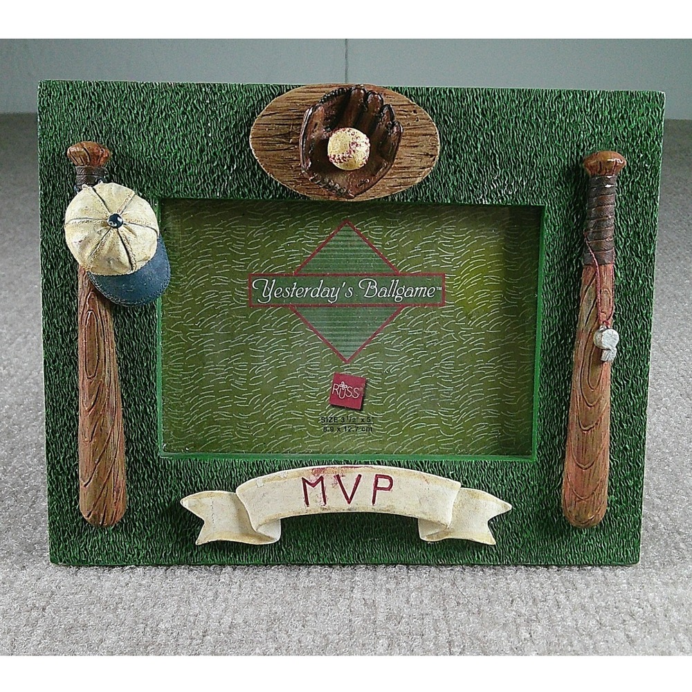 Russ Berrie Yesterdays Ballgame MVP Baseball Picture Frame 3.5x5 Resin Vintage